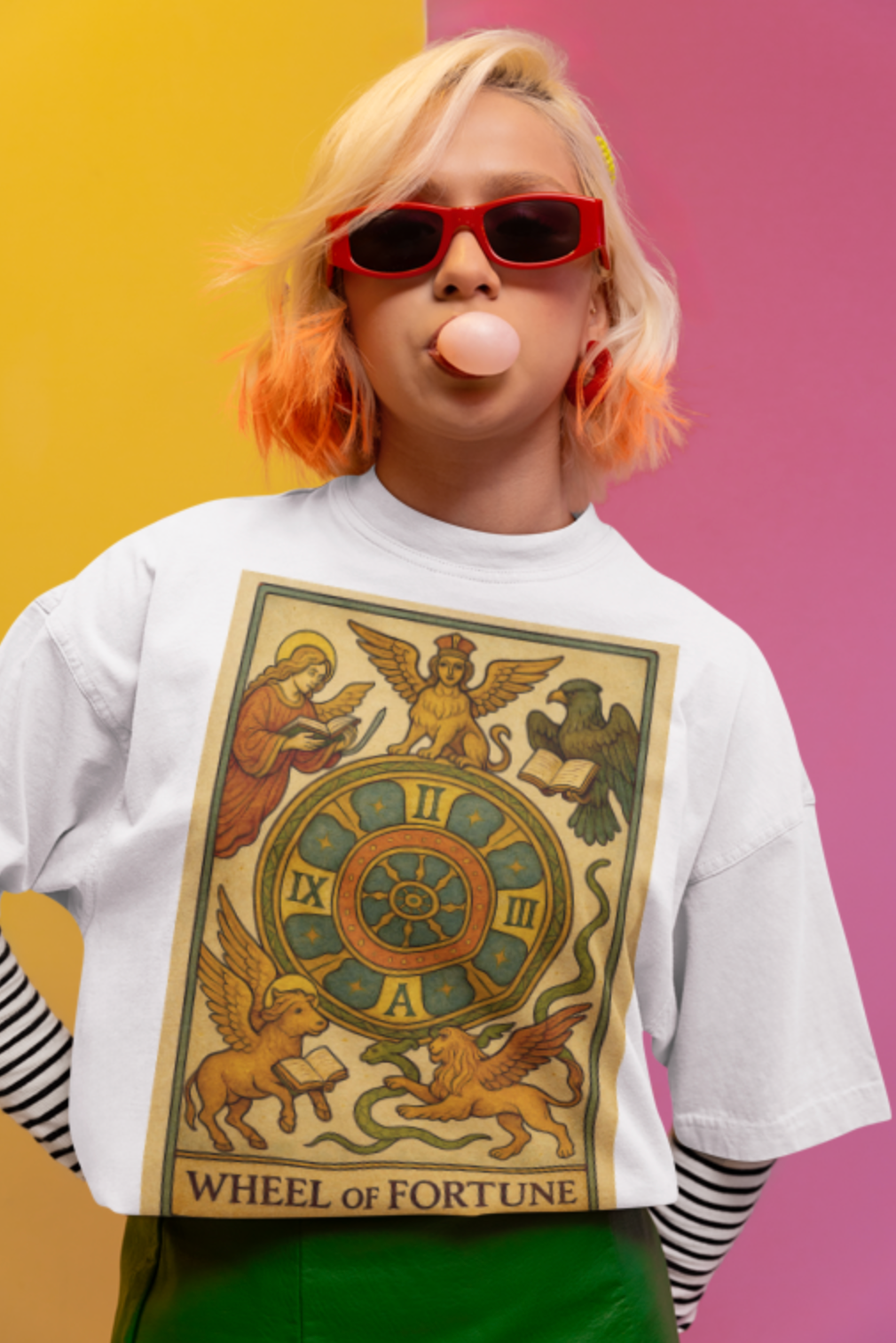 Unisex organic oversized high neck t-shirt - Tarot - Wheel of Fortune