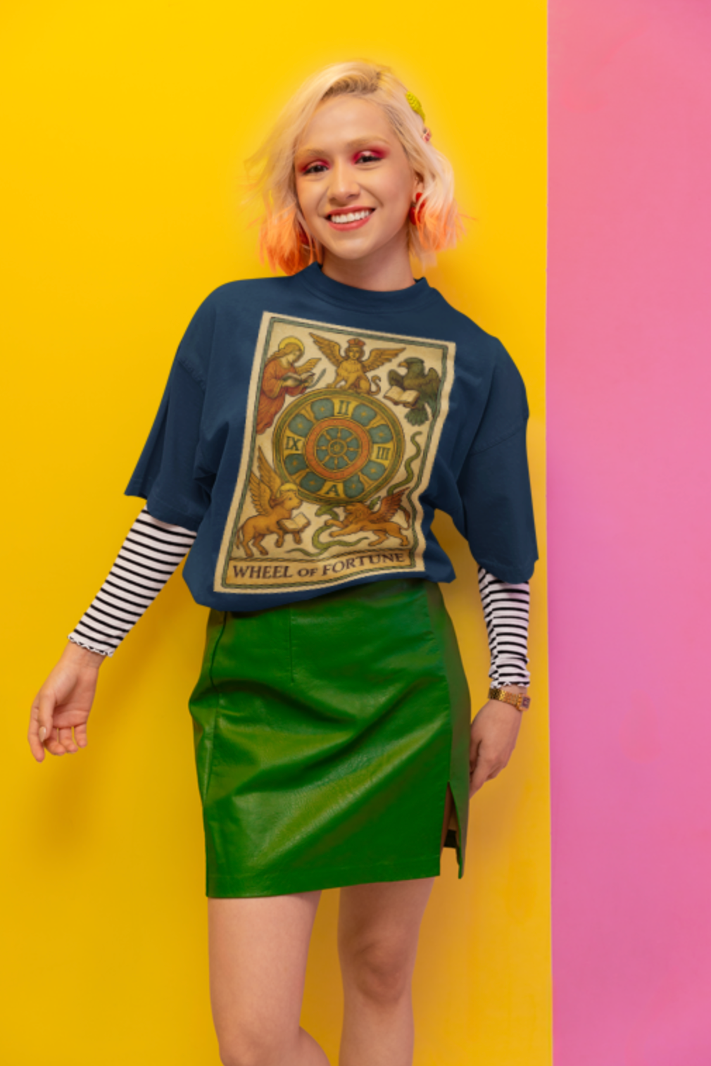Unisex organic oversized high neck t-shirt - Tarot - Wheel of Fortune