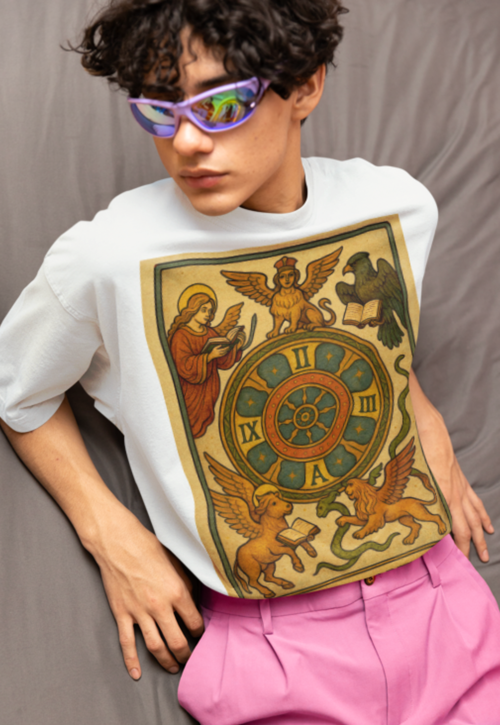 Unisex organic oversized high neck t-shirt - Tarot - Wheel of Fortune