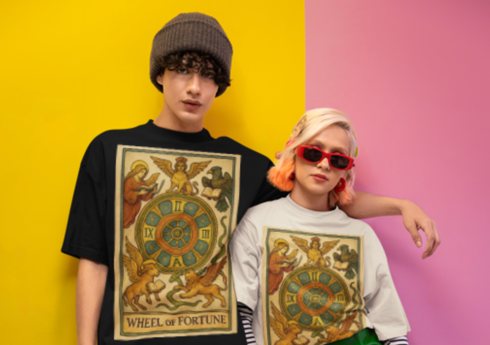 Unisex organic oversized high neck t-shirt - Tarot - Wheel of Fortune