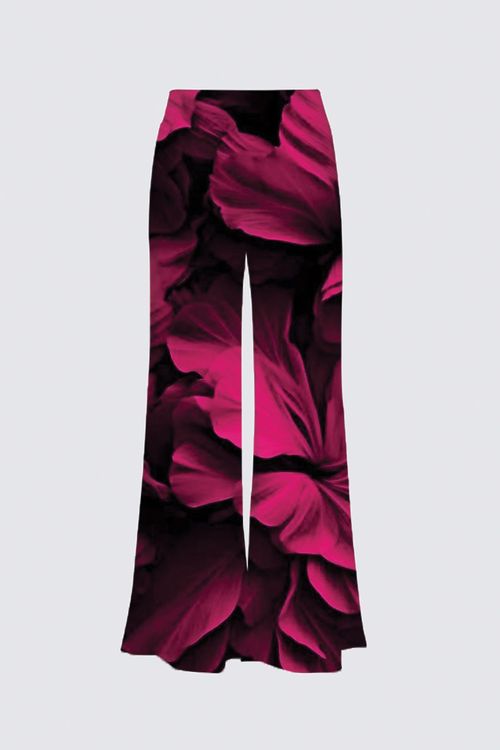 Satin Skirt Palazzo - green roses and bold fuchsia petals.