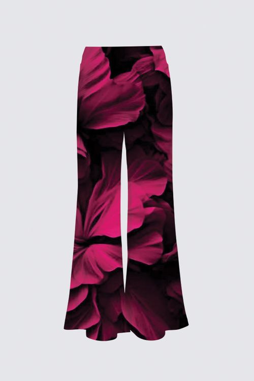 Satin Skirt Palazzo - green roses and bold fuchsia petals.