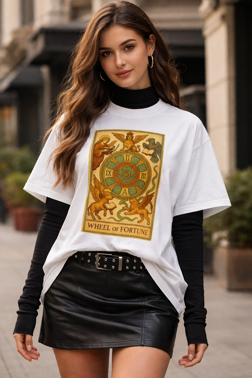 Unisex organic oversized high neck t-shirt - Tarot - Wheel of Fortune