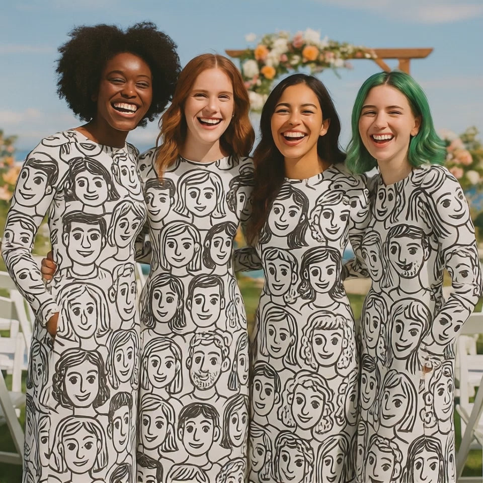 Long Sleeve Midi Dress with Doodle Face Print